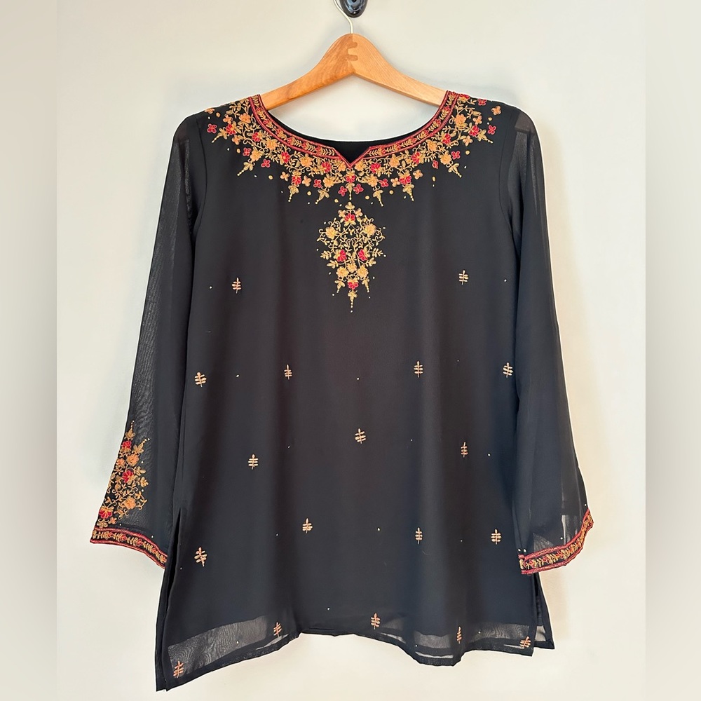 Embroidered Sheer Sleeved Shirt